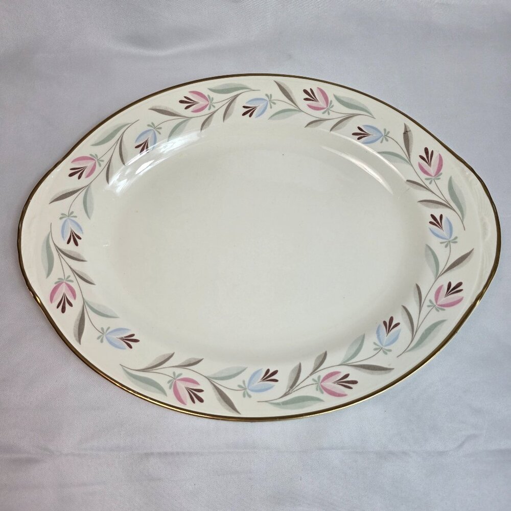 Homer Laughlin Nantucket Oval Serving Platter White with Pink & Blue Flowers